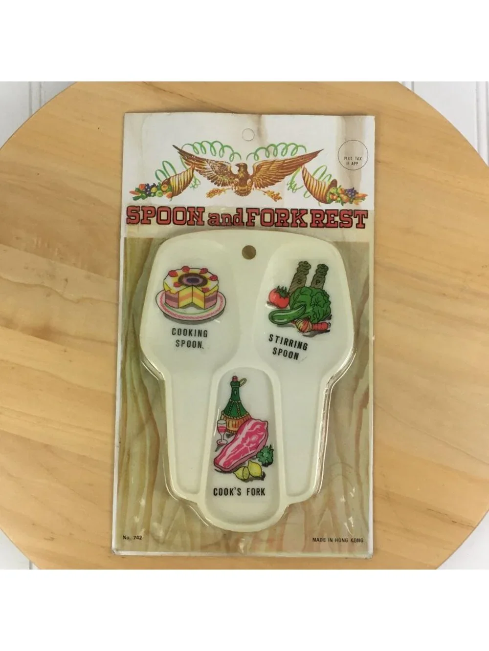 Vintage Food Themed Triple Spoon And Fork Rest New Old Stock #742 Plastic